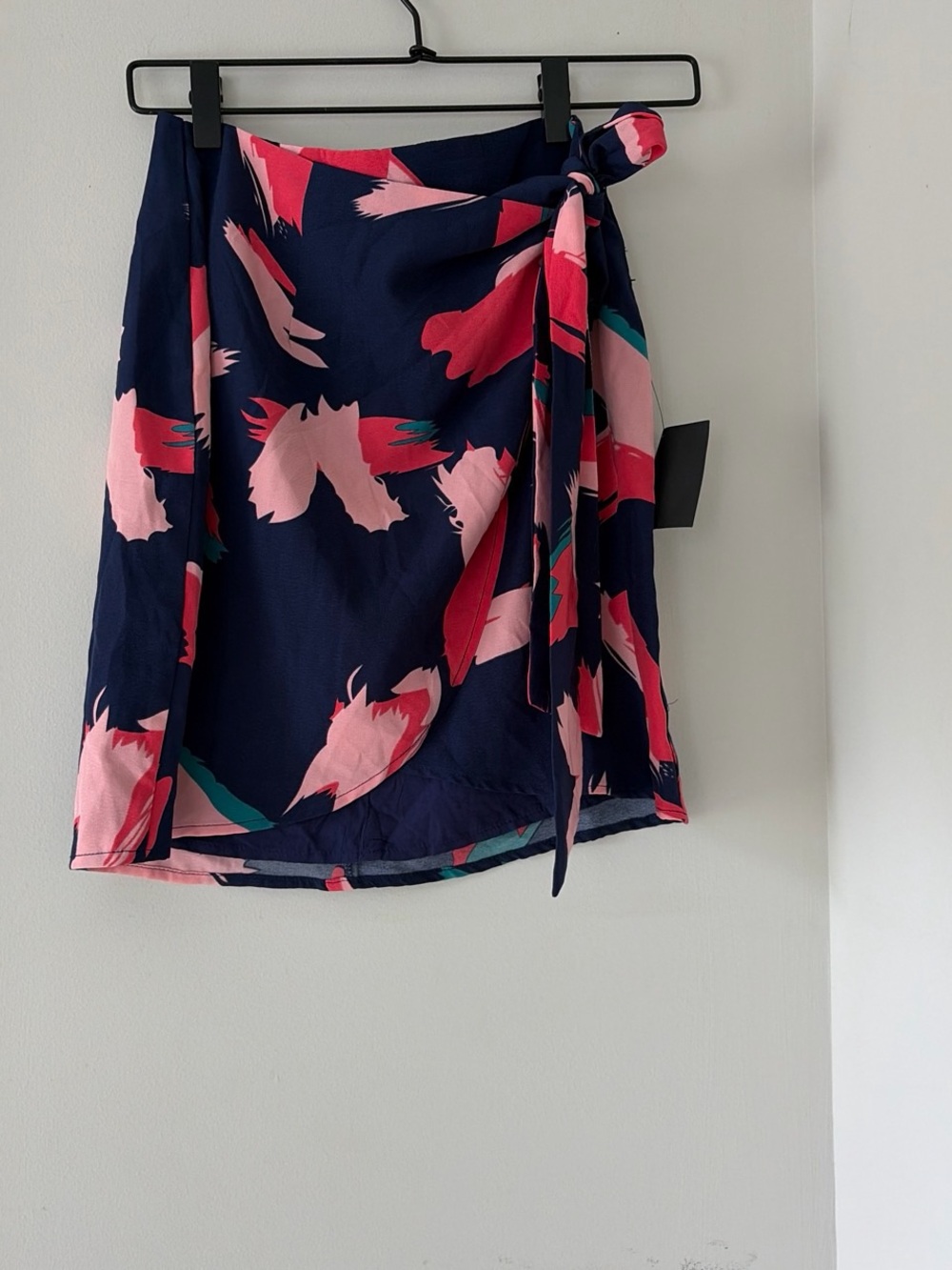 Lulu's Navy Wrap Skirt with Pink Floral Accents